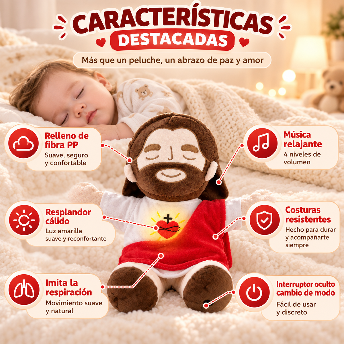 Abrazo de Fe™ Peluche con respiración para calmar la ansiedad